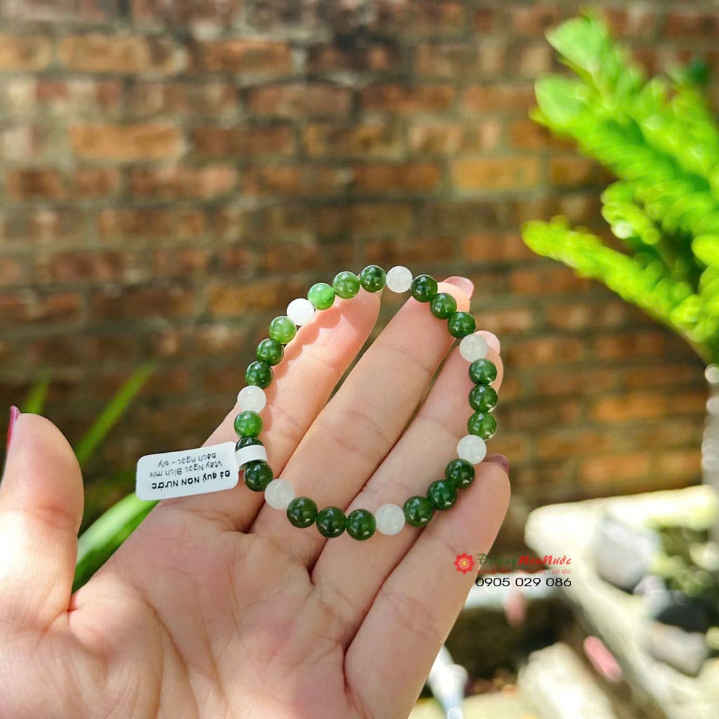 Vòng tay đá ngọc bích mix bạch ngọc 3 ngoc bich mix bach ngoc