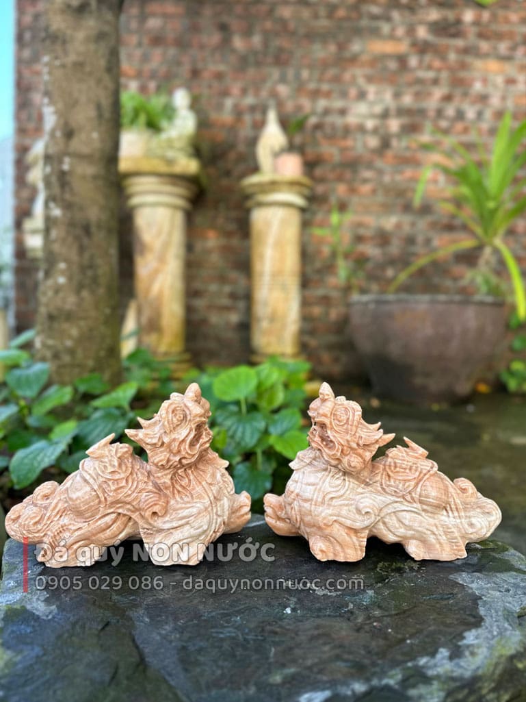 Cặp tỳ hưu đá vân gỗ